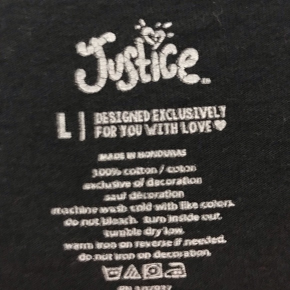 WOMEN’S LARGE JUSTICE BLACK GRAPHIC TEE SHIRT - Picture 5 of 5